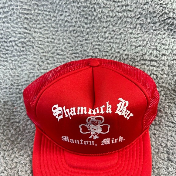 Vintage Shamrock Pub Hat Snapback Mesh Trucker White Manton Michigan Shamrock - Picture 8 of 8